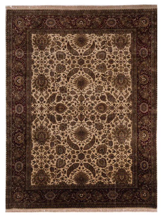 Crown 91551 Ivory Burgundy 9x12 Hand Knotted Rug
