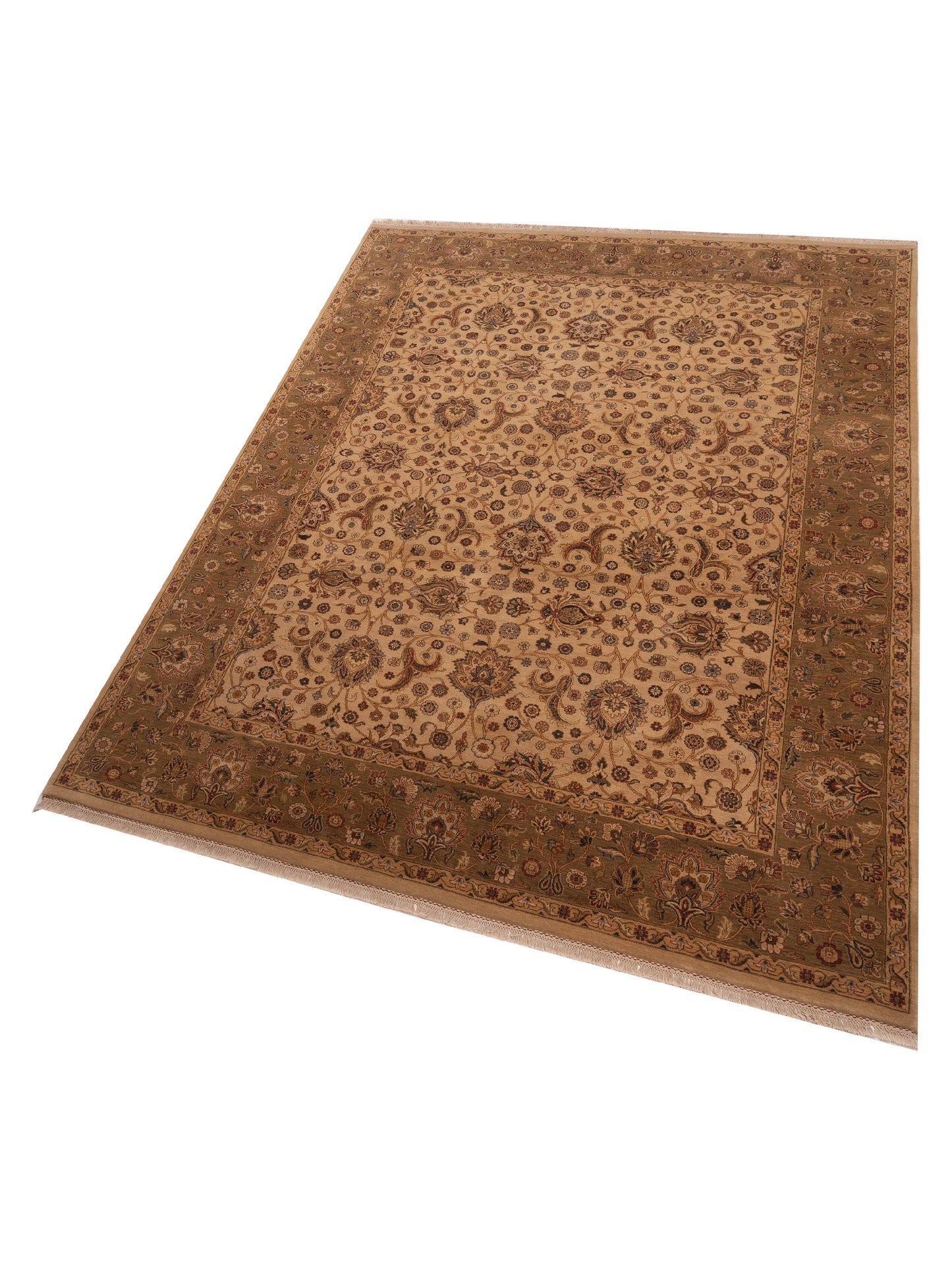 Crown 95232 Cream Green 9.1x12.3 Hand Knotted Rug
