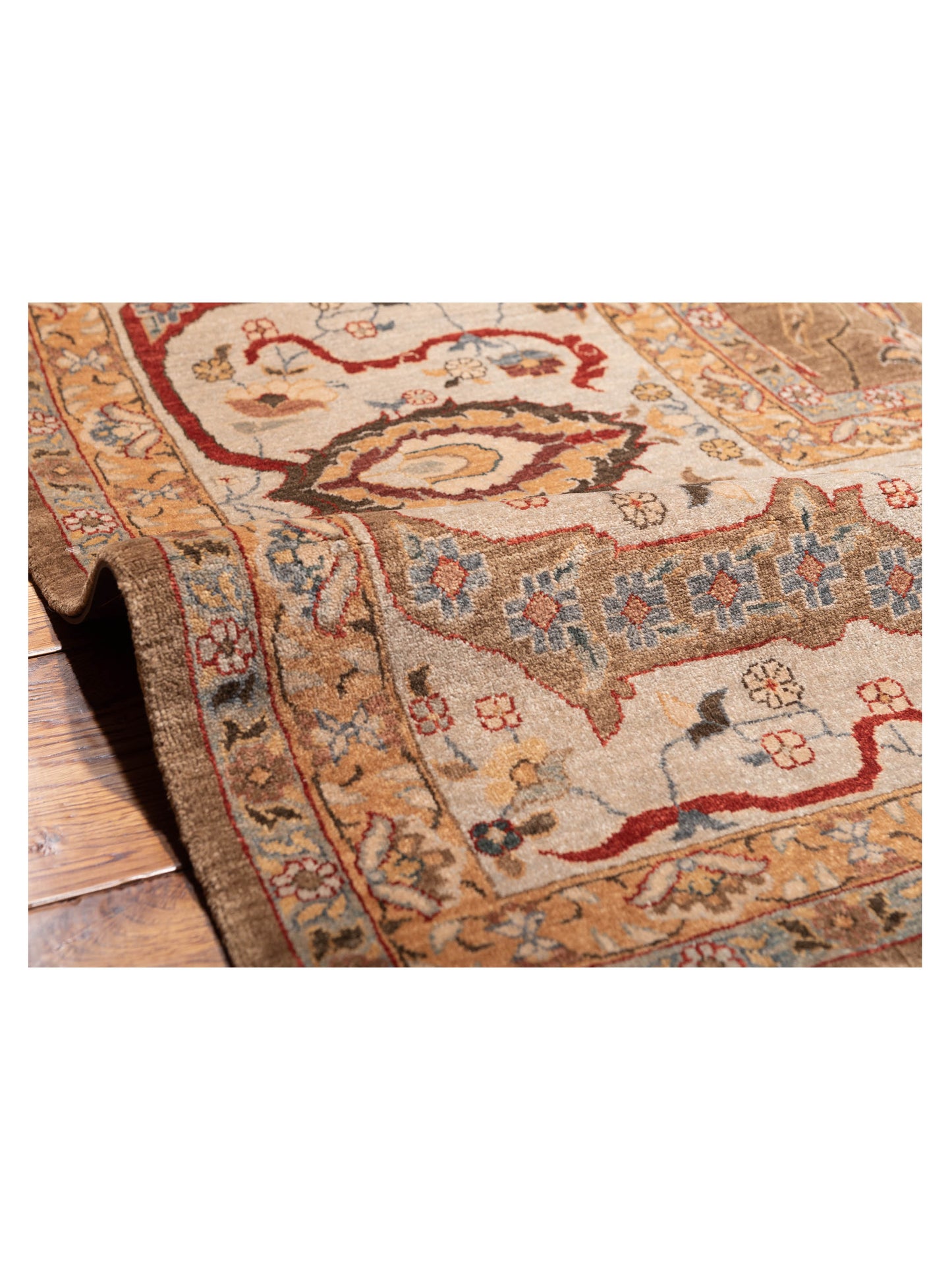 Firuze Simla Brown Light Blue 11.6x15.5 Hand Knotted Rug