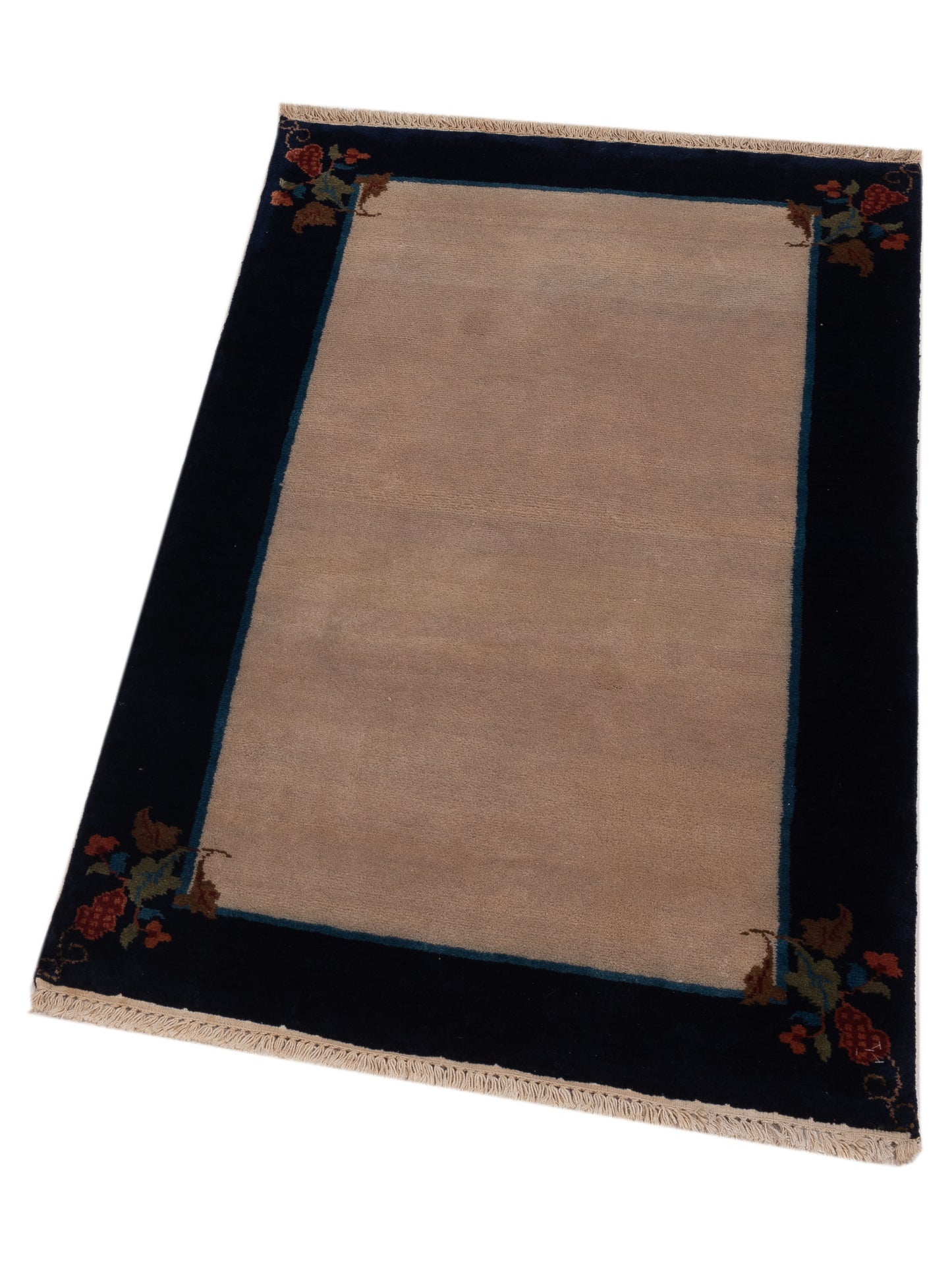 Lilac 103121 Beige Navy 3x4.11 Hand Knotted Rug