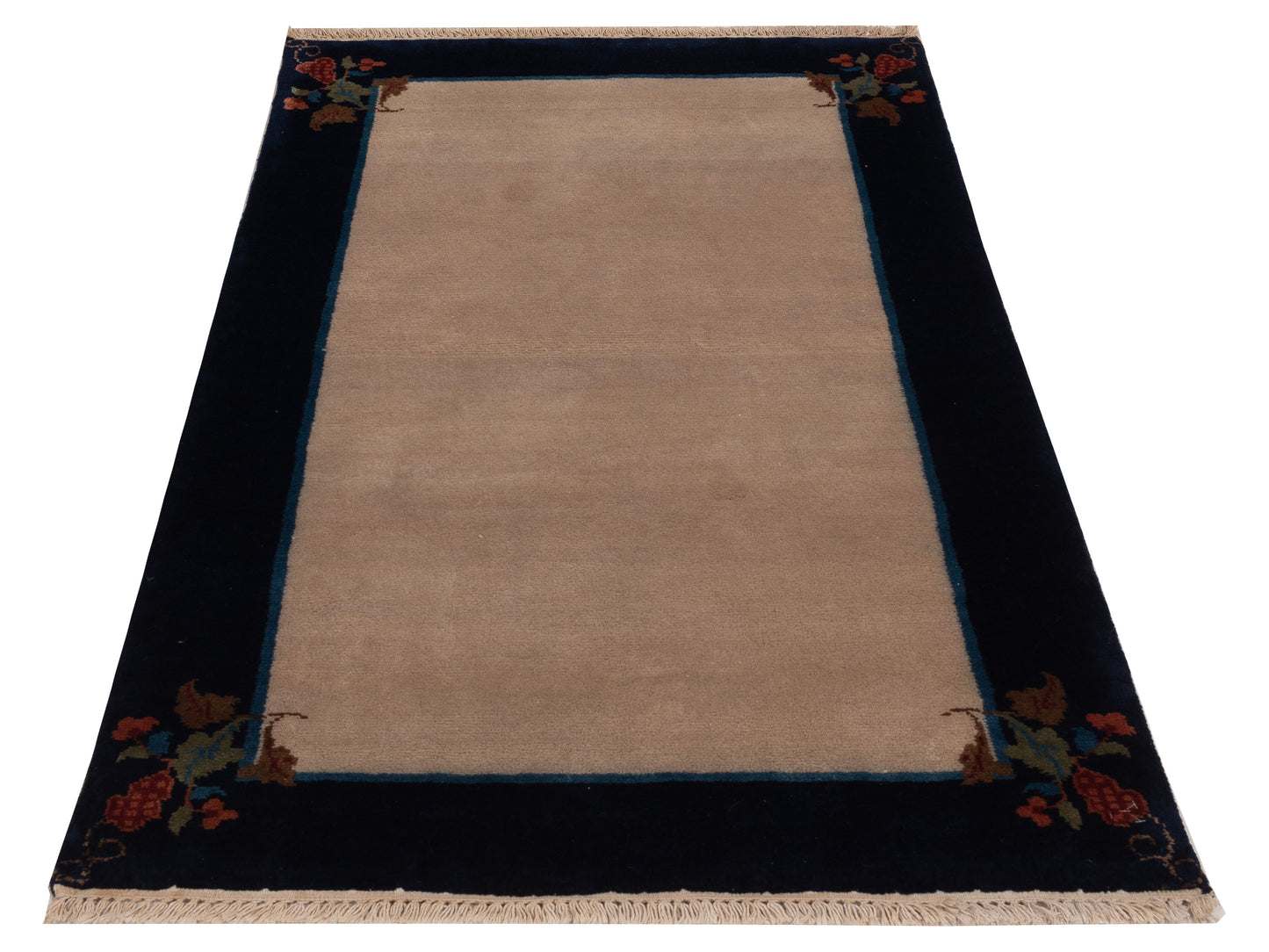 Lilac 103121 Beige Navy 3x4.11 Hand Knotted Rug