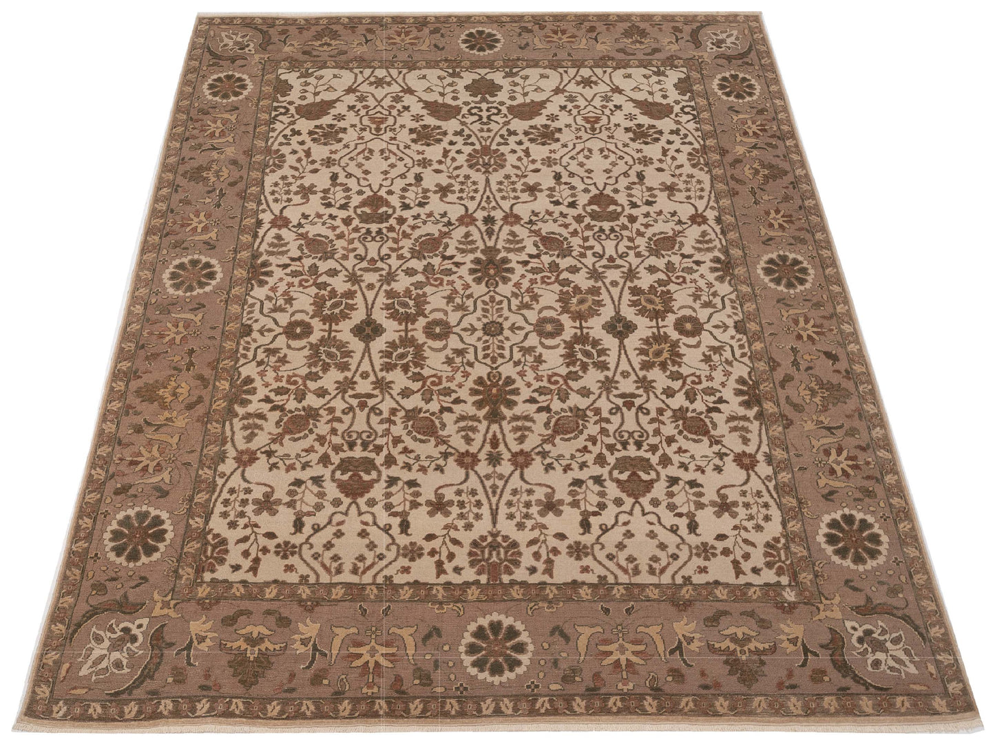 Antique Loom 104403 Ivory Brown 9.1x12.5 Hand Knotted Rug