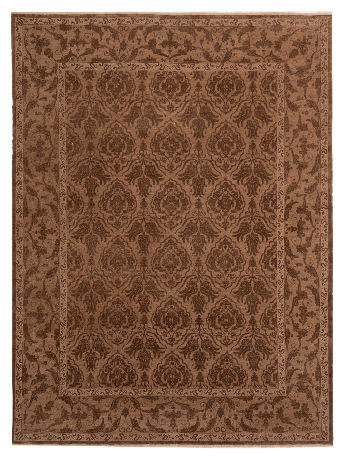 Defne Tulip Dark Brown Brown  9.4x11.11 Hand Knotted Rug