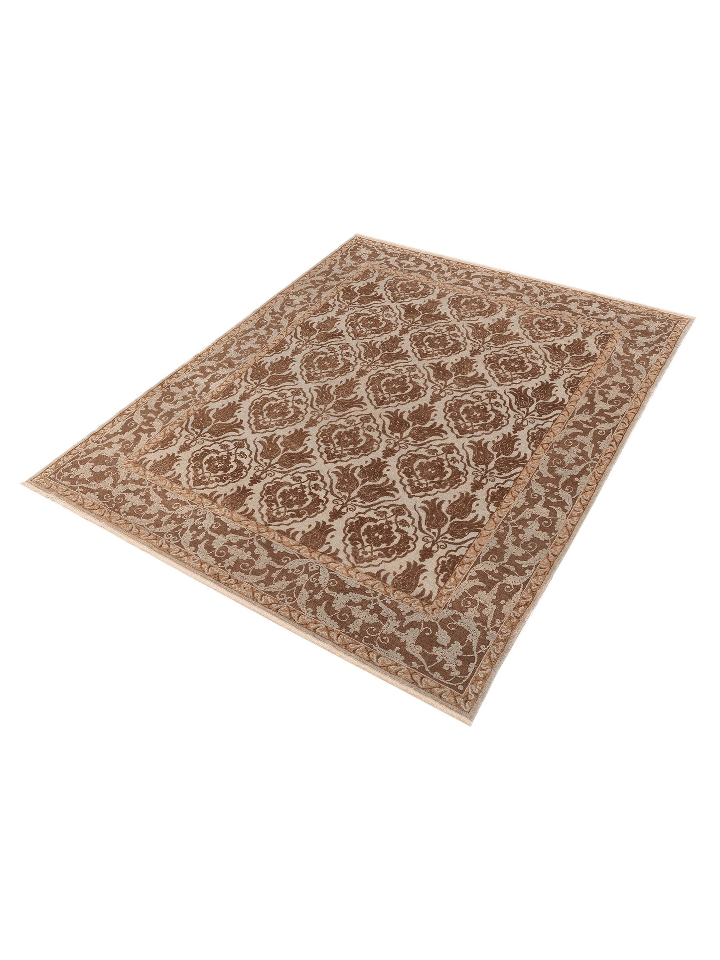 Defne Tulip Ice Blue Brown  8.1x10 Hand Knotted Rug