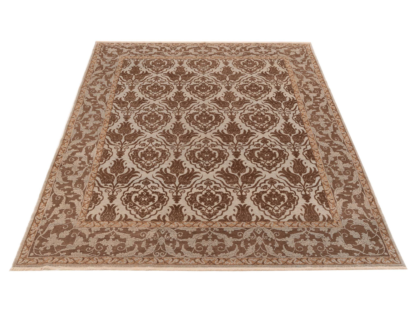 Defne Tulip Ice Blue Brown  8.1x10 Hand Knotted Rug