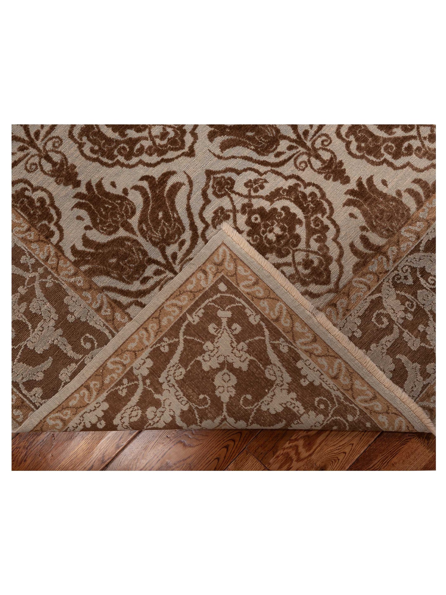 Defne Tulip Ice Blue Brown  8.1x10 Hand Knotted Rug