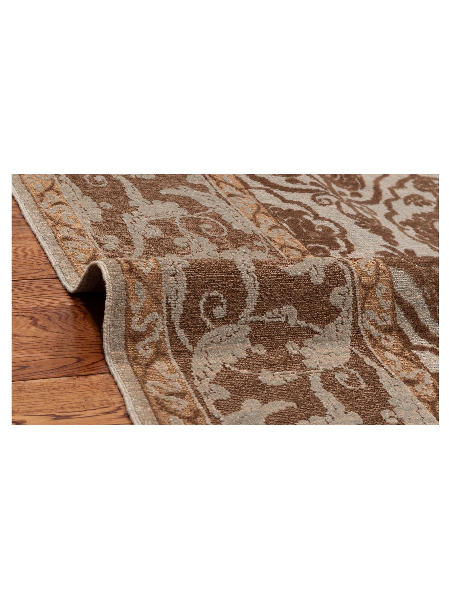 Defne Tulip Ice Blue Brown  8.1x10 Hand Knotted Rug