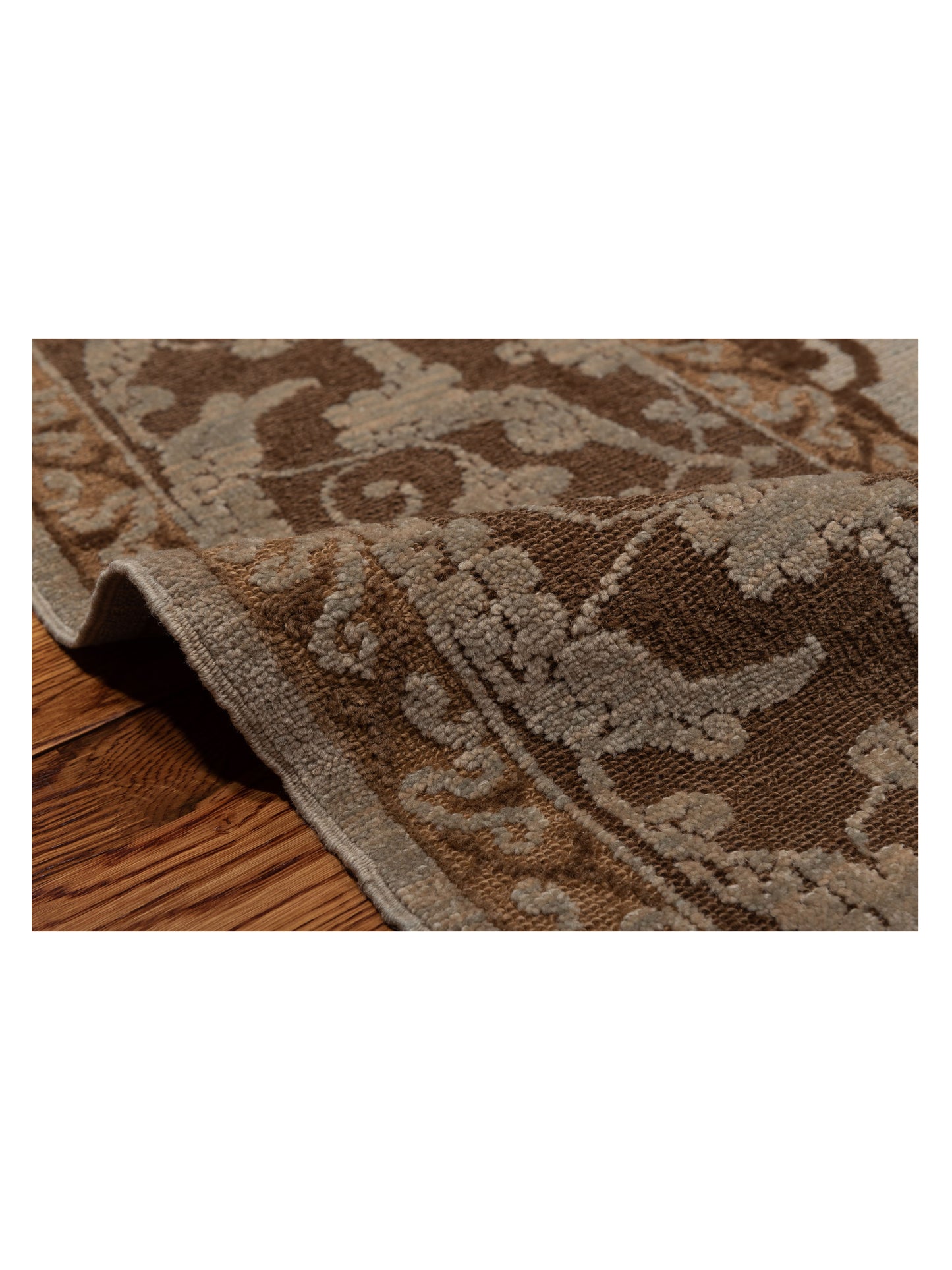 Defne Tulip Ice Blue Brown  8.1x10 Hand Knotted Rug