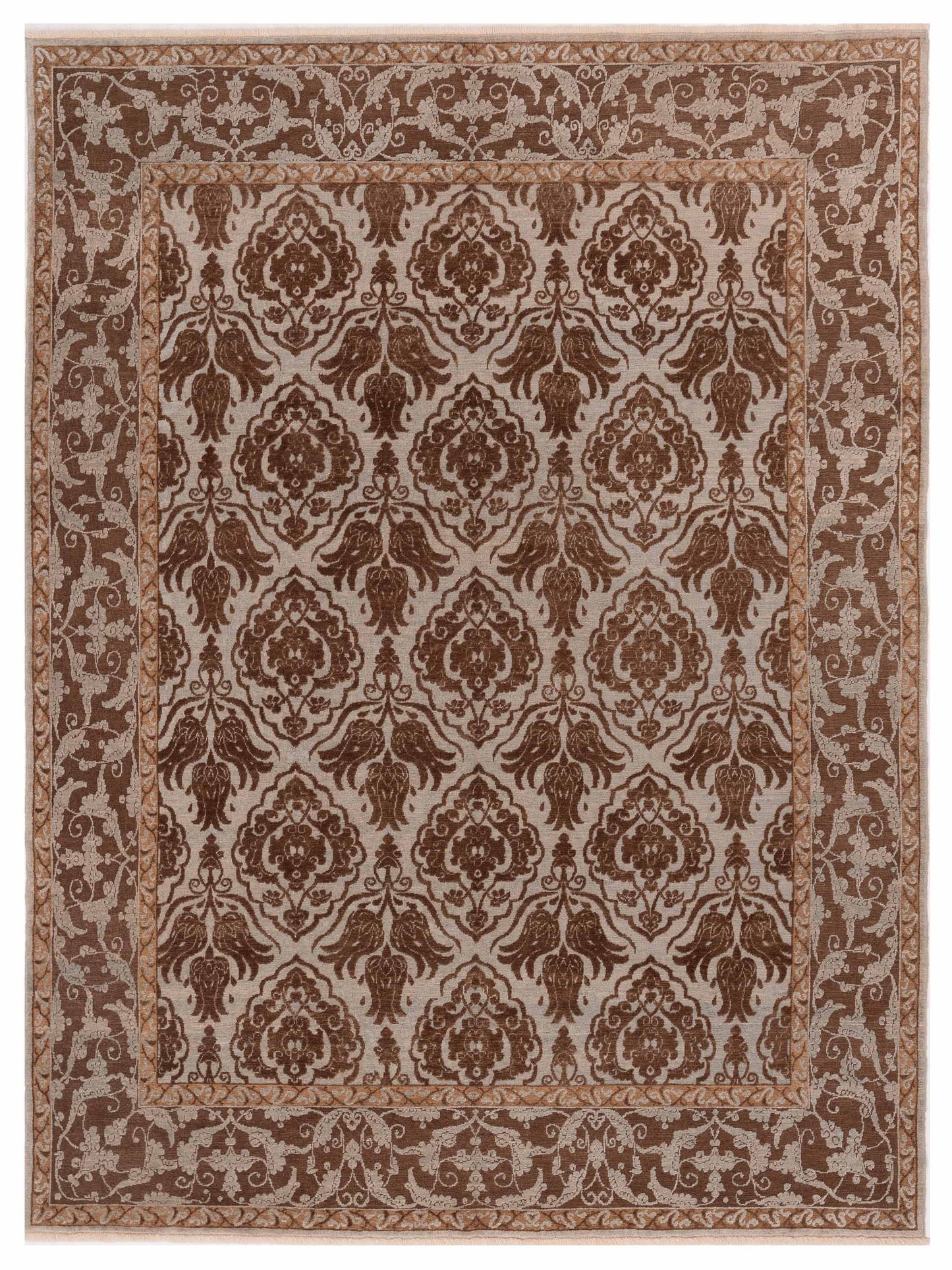Defne Tulip Ice Blue Brown  8.1x10 Hand Knotted Rug