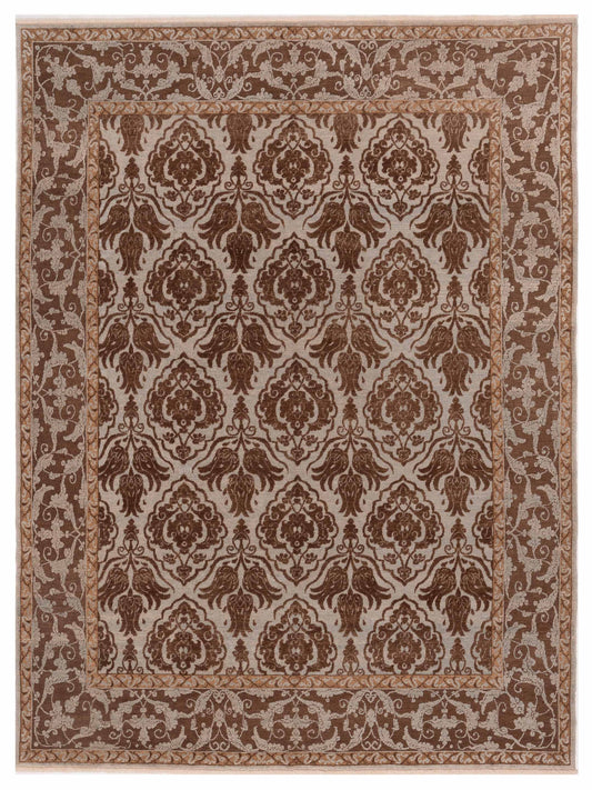 Defne Tulip Ice Blue Brown  8.1x10 Hand Knotted Rug
