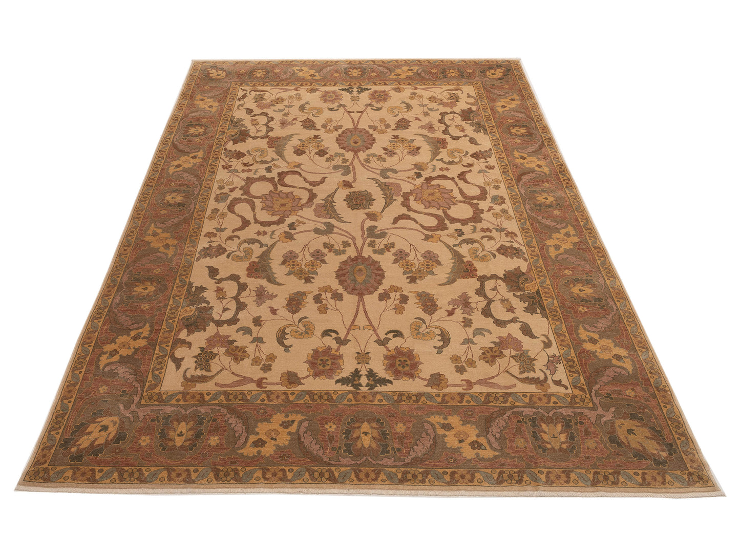 Antique Loom 108009 Ivory Green 10.4x14.3 Hand Knotted Rug