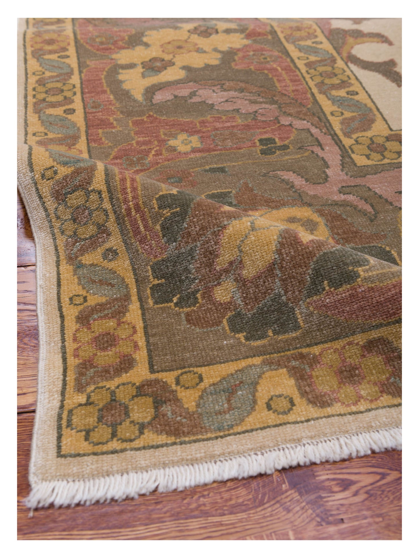 Antique Loom 108009 Ivory Green 10.4x14.3 Hand Knotted Rug