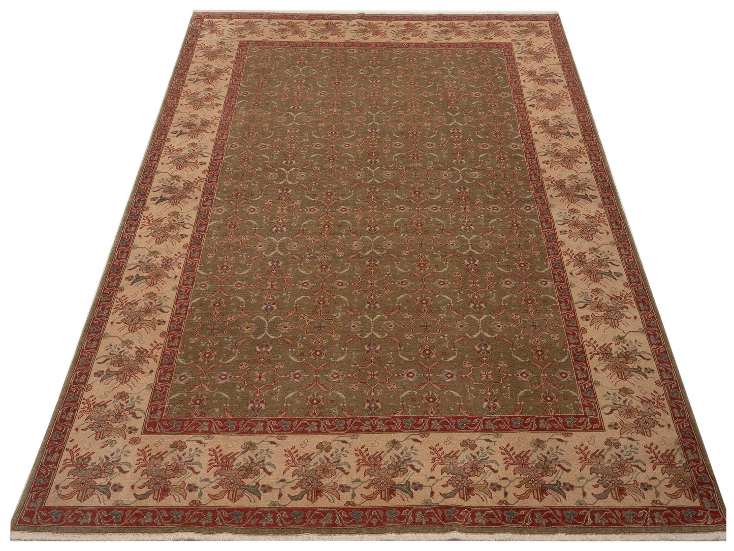 Antique Loom 108012 Green Ivory 8.2x10.3 Hand Knotted Rug