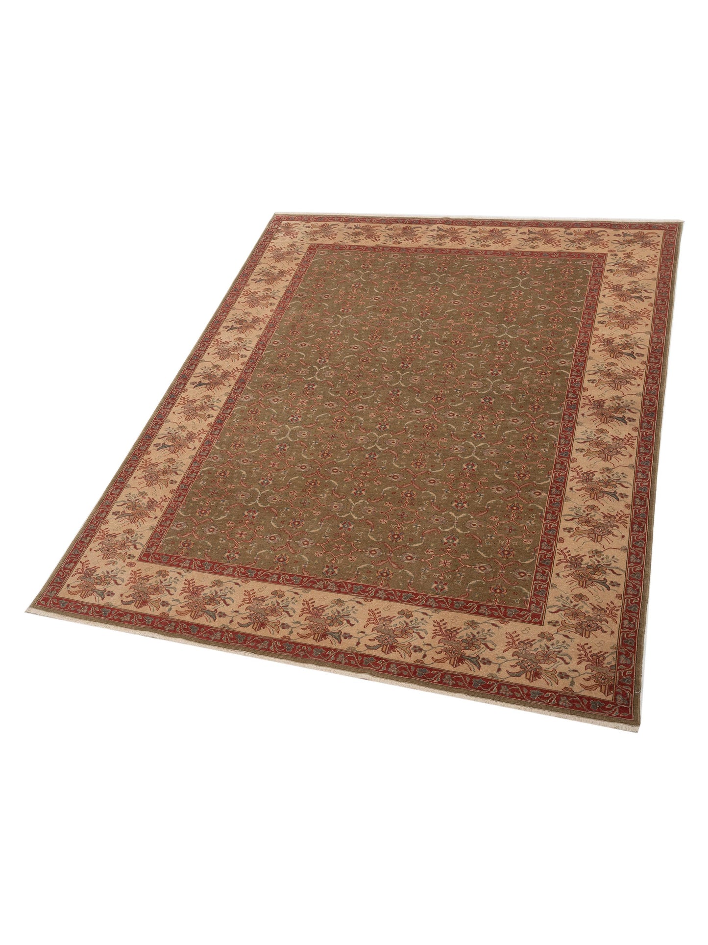 Antique Loom 108012 Green Ivory 8.2x10.3 Hand Knotted Rug