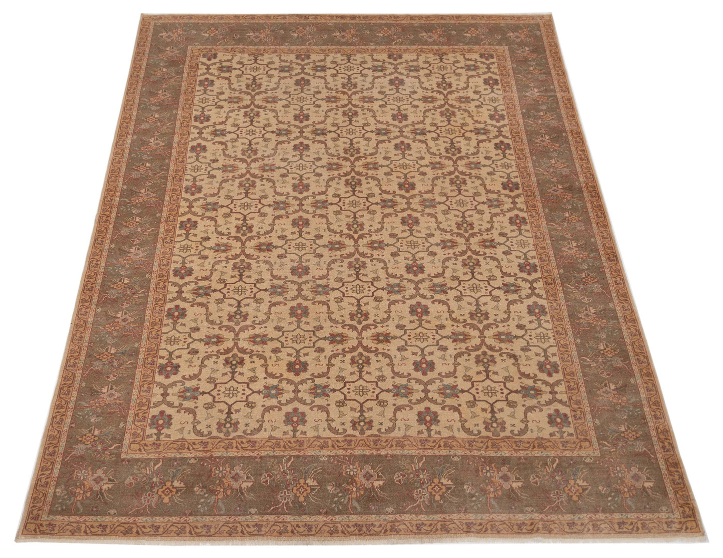 Defne Nurdan Beige Green  9.5x12.7 Hand Knotted Rug