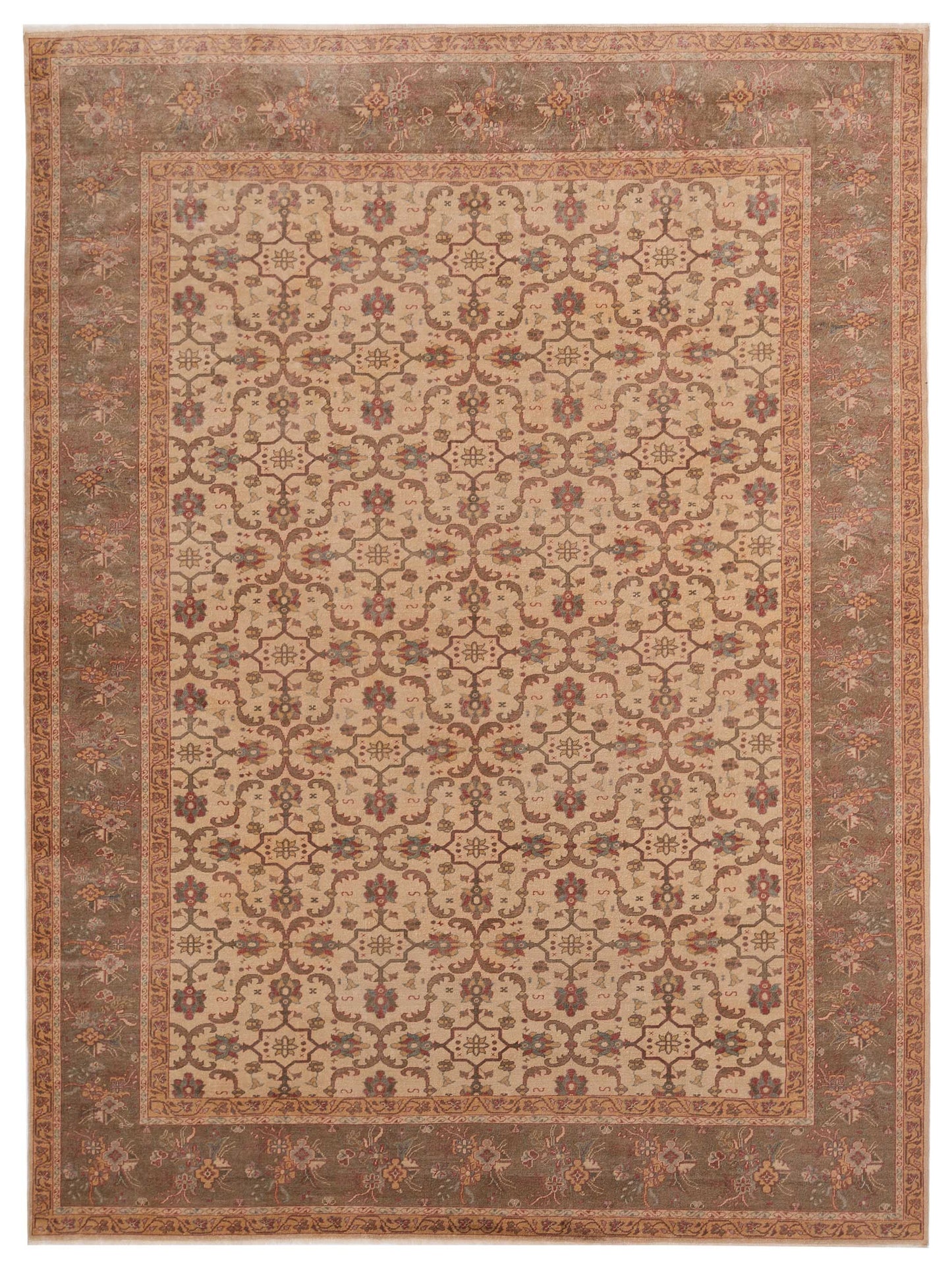 Defne Nurdan Beige Green  9.5x12.7 Hand Knotted Rug