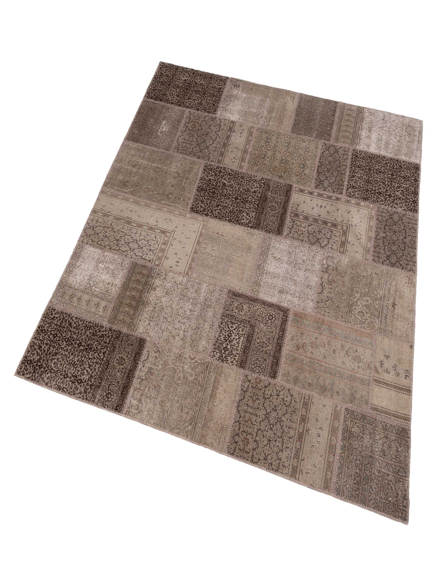 Turkish Vestige Patchwork 109463 Gray Brown 7.11x9.10 Hand Knotted Rug