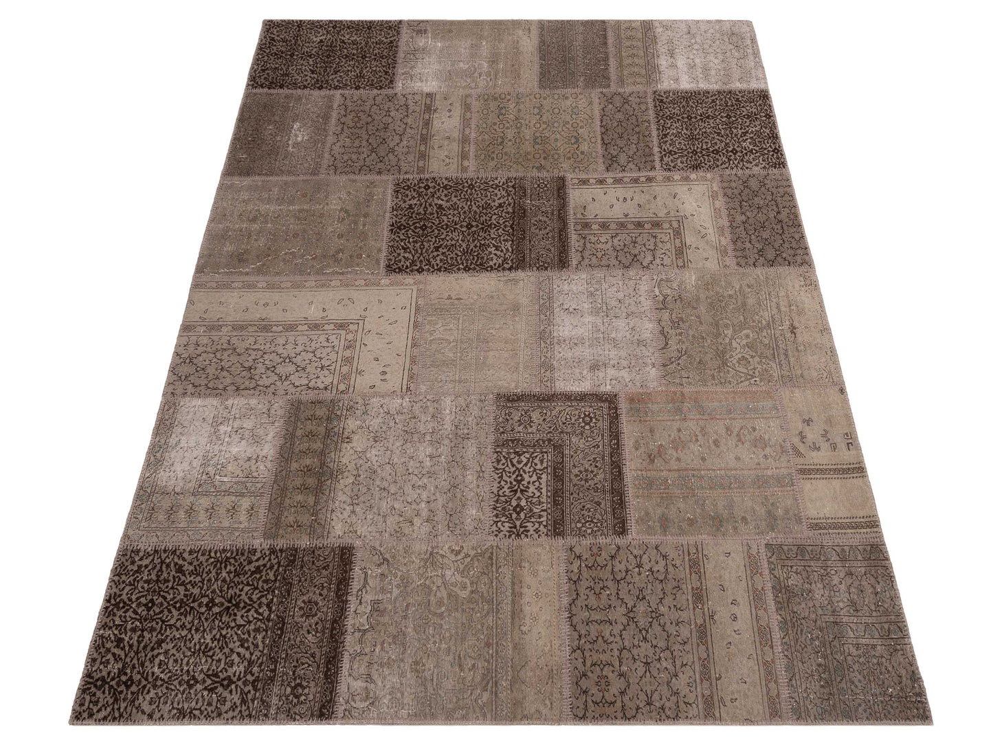 Turkish Vestige Patchwork 109463 Gray Brown 7.11x9.10 Hand Knotted Rug