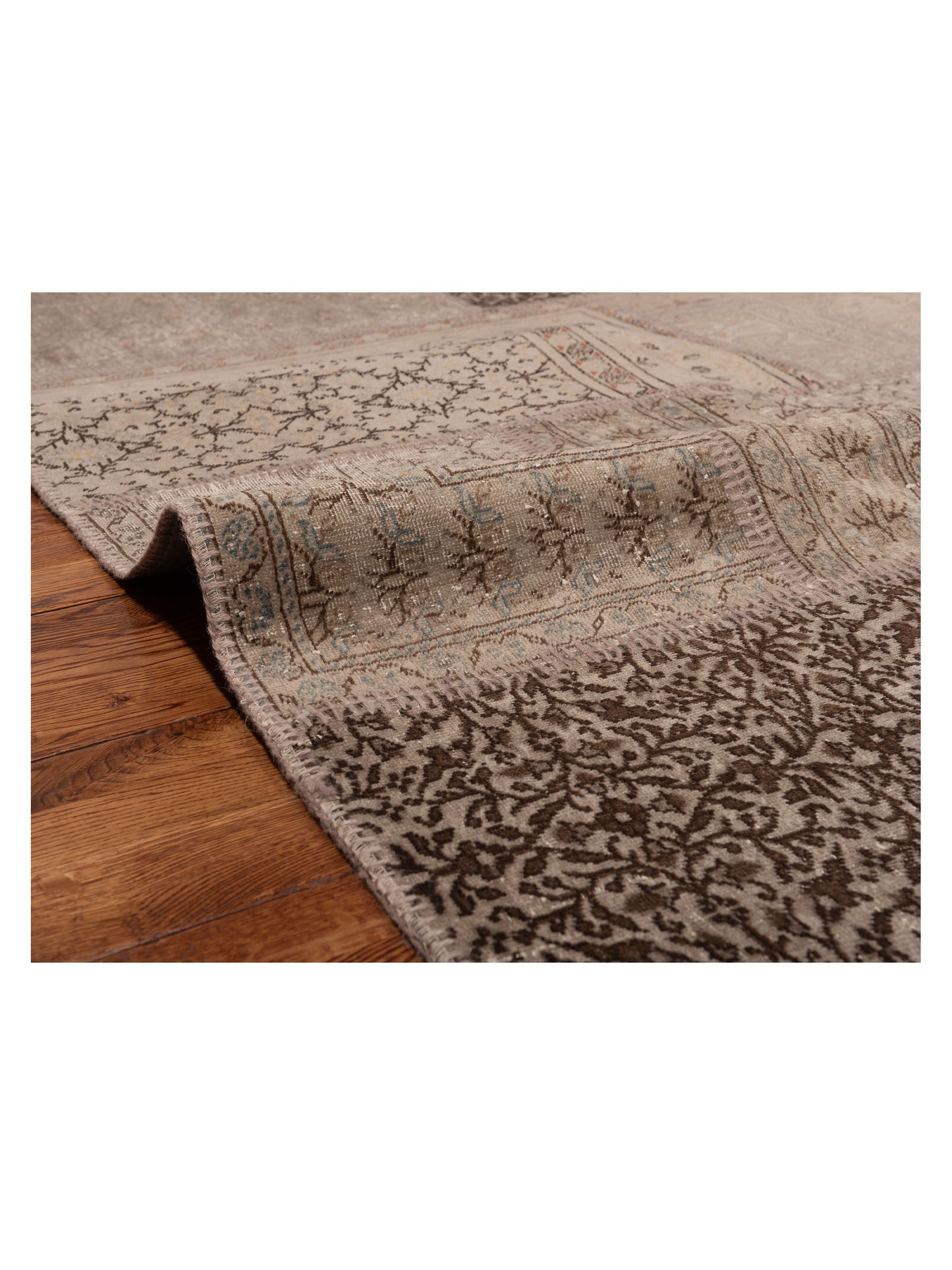 Turkish Vestige Patchwork 109463 Gray Brown 7.11x9.10 Hand Knotted Rug