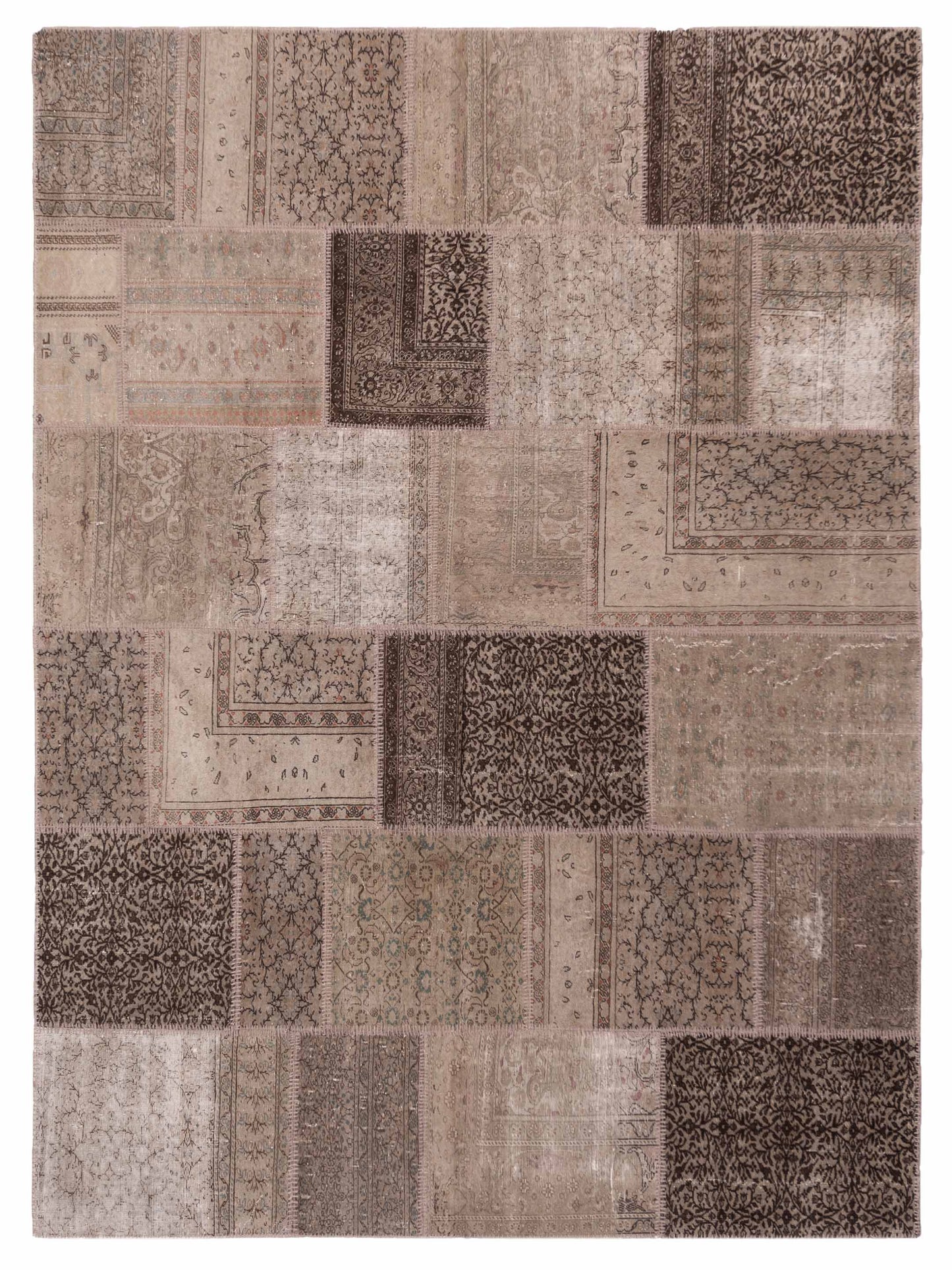 Turkish Vestige Patchwork 109463 Gray Brown 7.11x9.10 Hand Knotted Rug