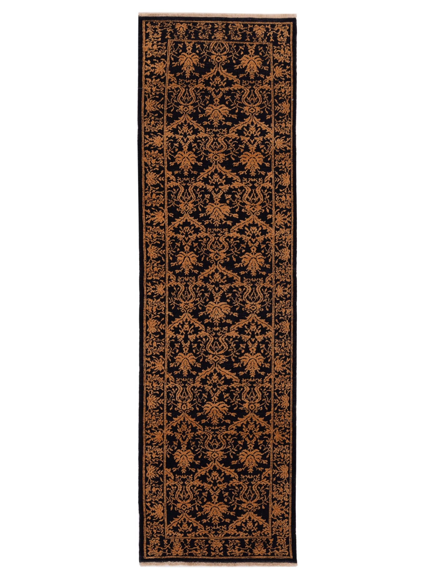 Defne Begonia Black Gold  2.8x9.5 Hand Knotted Rug