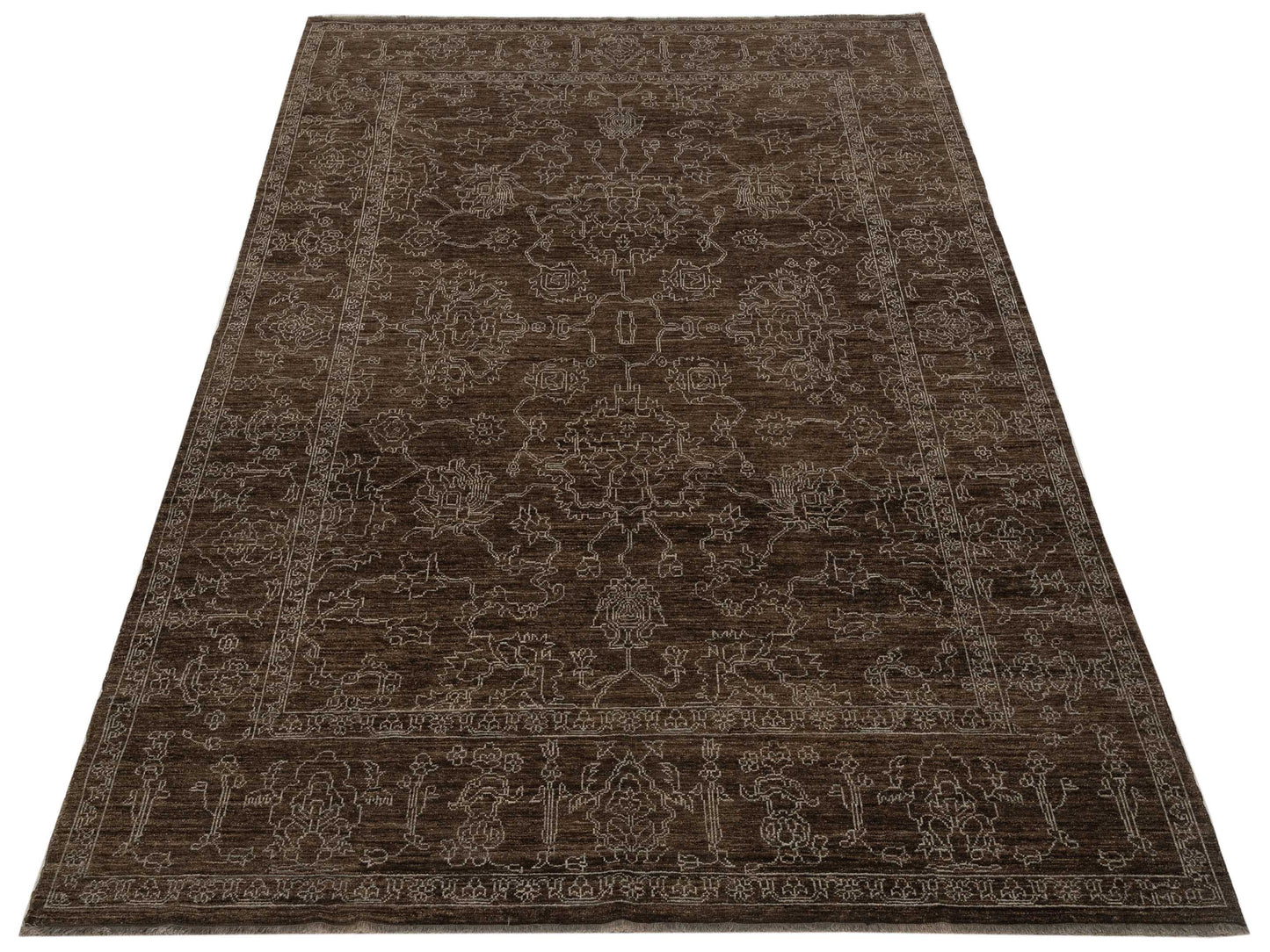 Defne Opal Dark Brown Ice Blue  8x9.10 Hand Knotted Rug