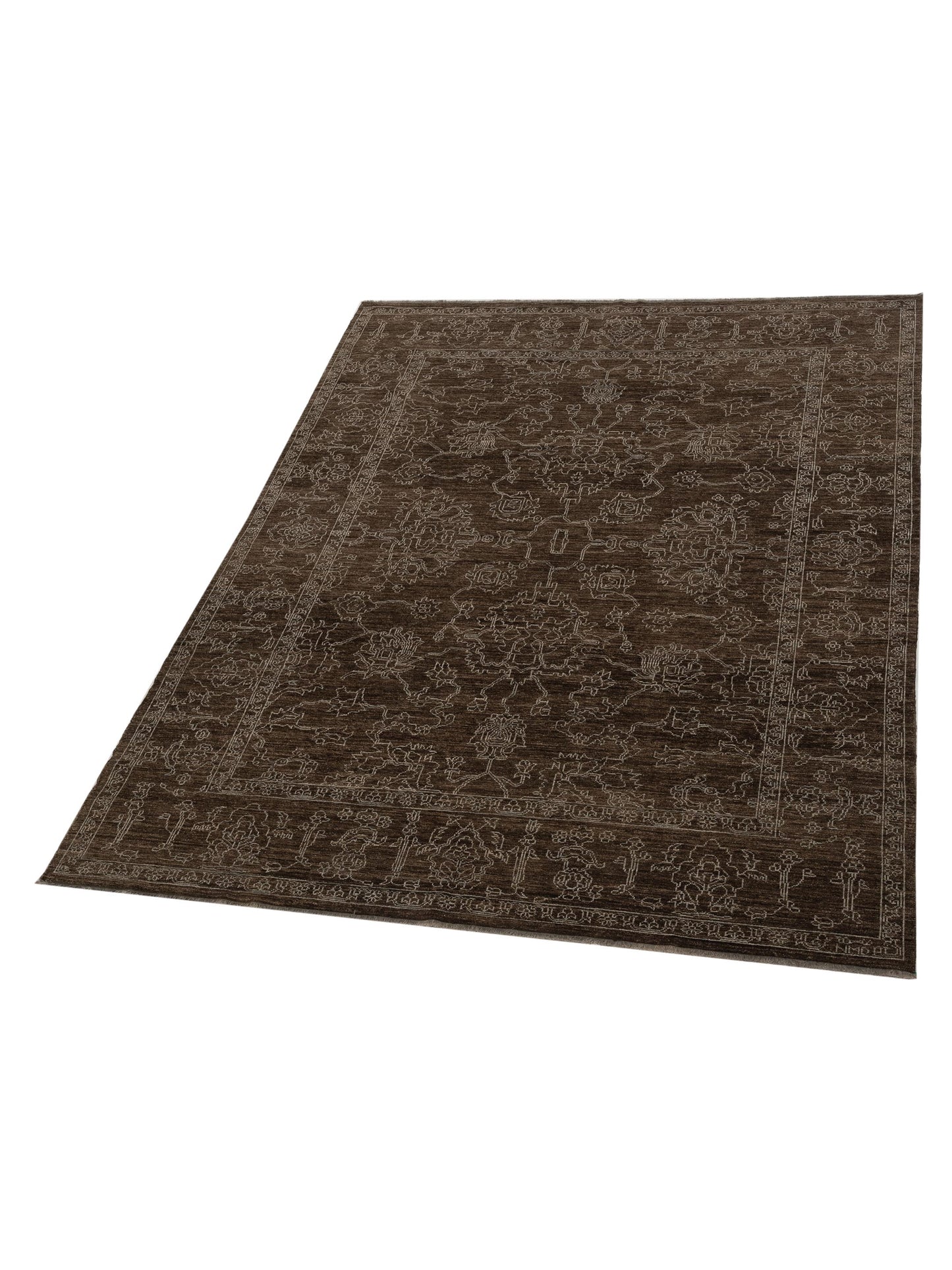 Defne Opal Dark Brown Ice Blue  8x9.10 Hand Knotted Rug