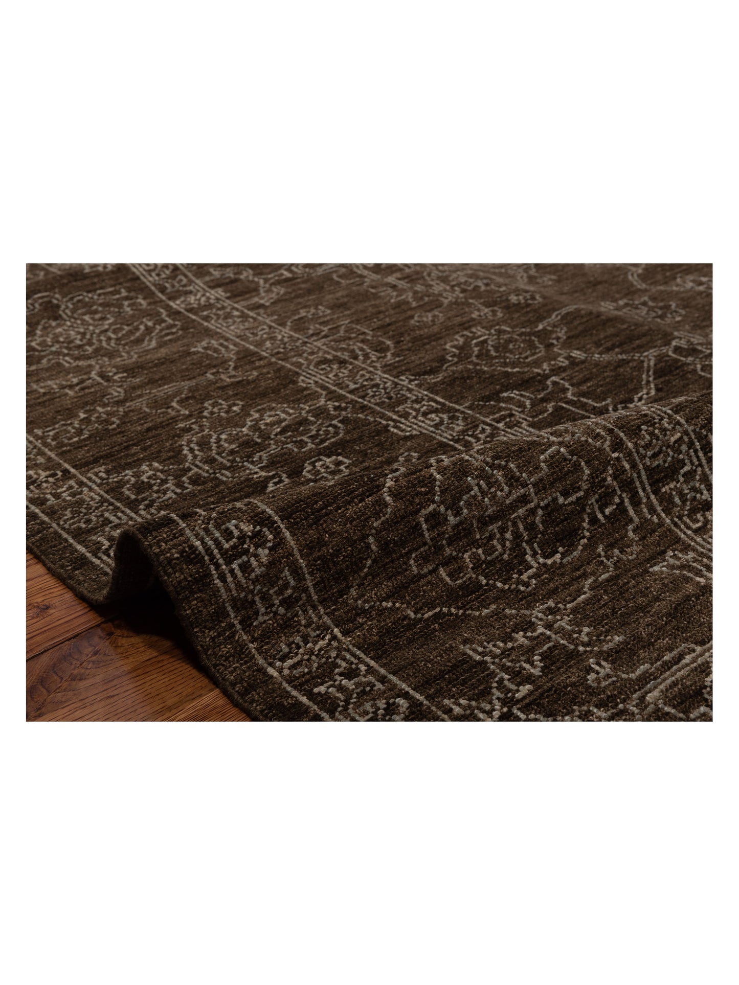 Defne Opal Dark Brown Ice Blue  8x9.10 Hand Knotted Rug
