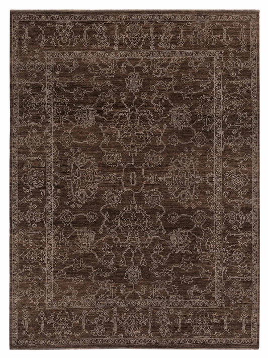Defne Opal Dark Brown Ice Blue  8x9.10 Hand Knotted Rug