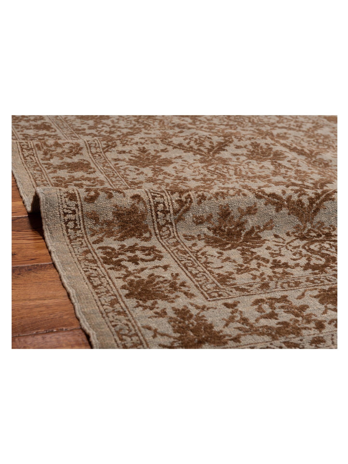 Defne Begonia Ice Blue Dark Brown 4.2x5.10 Hand Knotted Rug