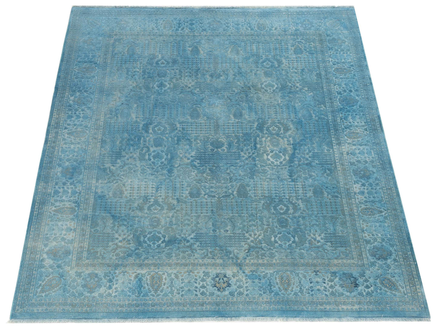 Vintage 111390 Turquoise 8.3x10.3 Hand Knotted Rug