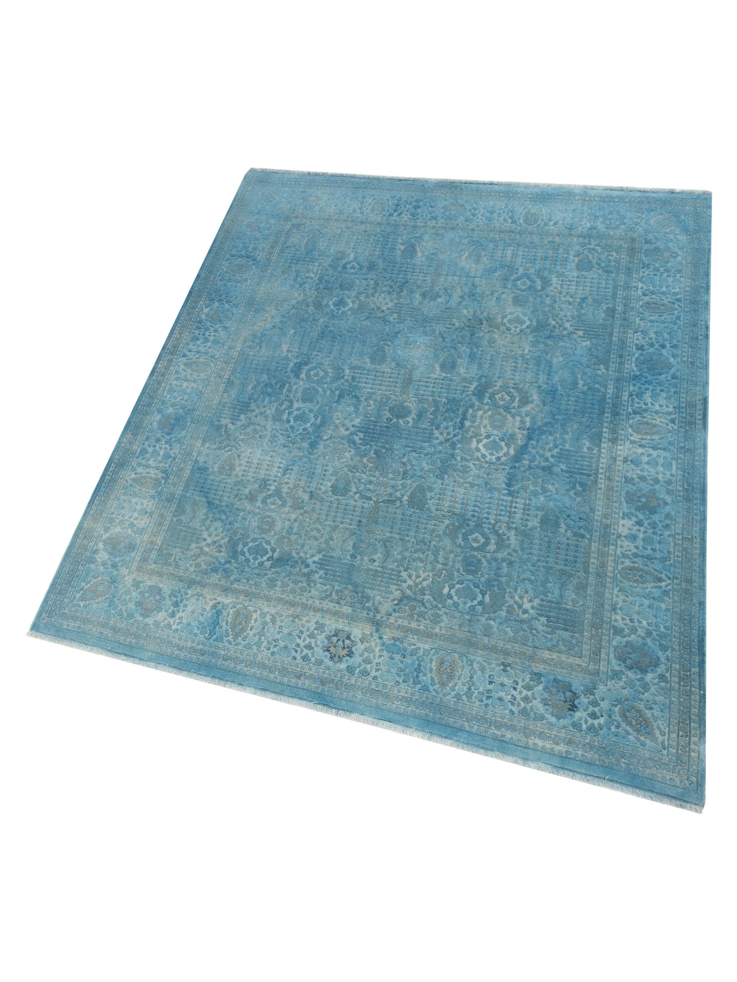 Vintage 111390 Turquoise 8.3x10.3 Hand Knotted Rug