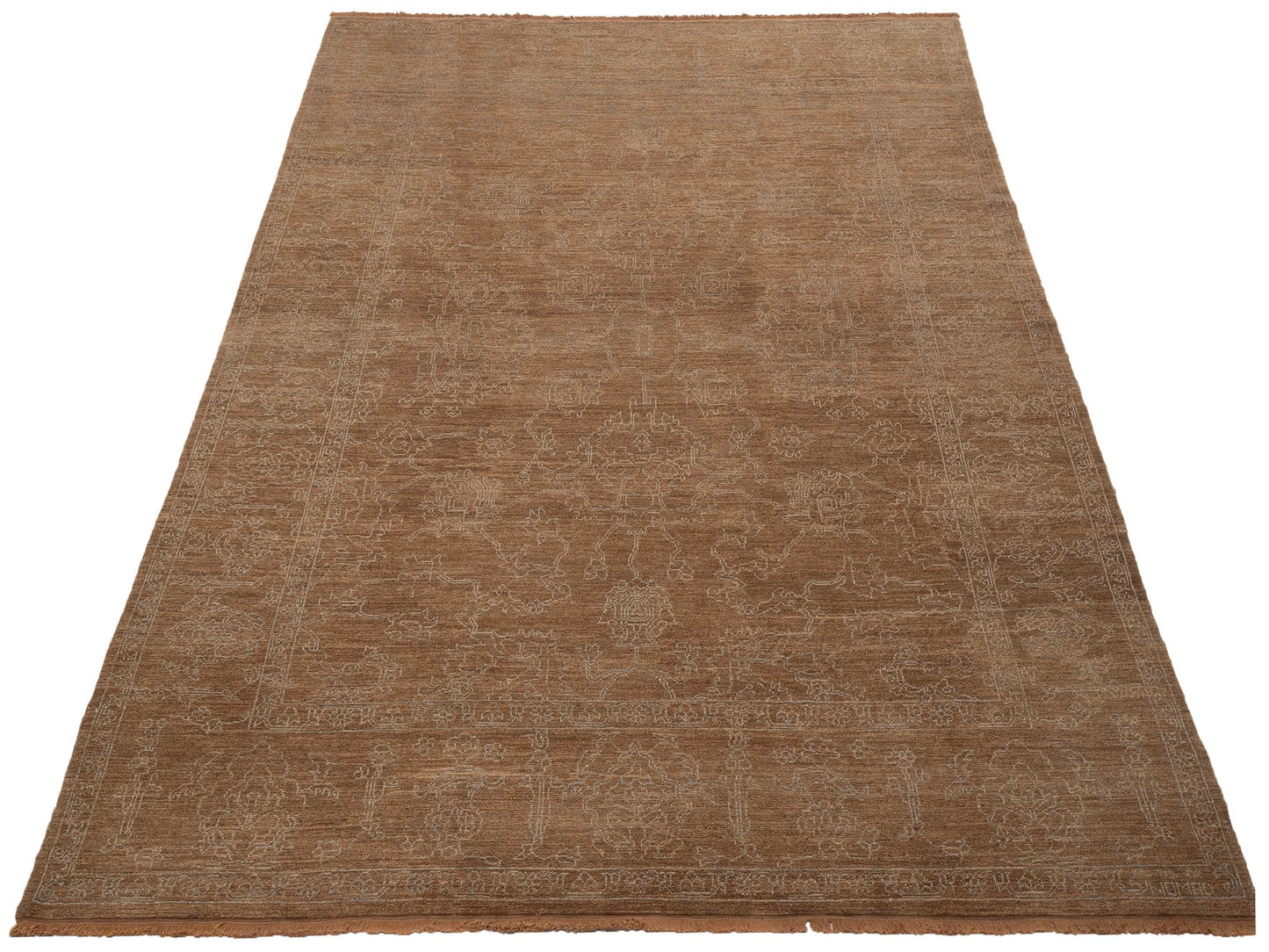 Defne Opal Brown Ice Blue  8.1x9.8 Hand Knotted Rug