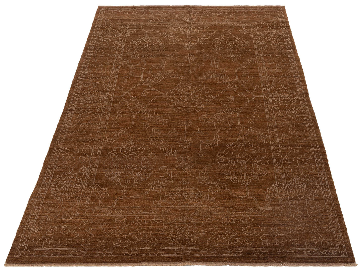 Defne Ruby Brown Silver  6.2x9 Hand Knotted Rug