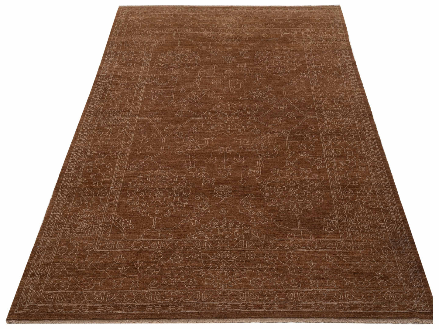 Defne Ruby Brown Silver  8.2x10.1 Hand Knotted Rug