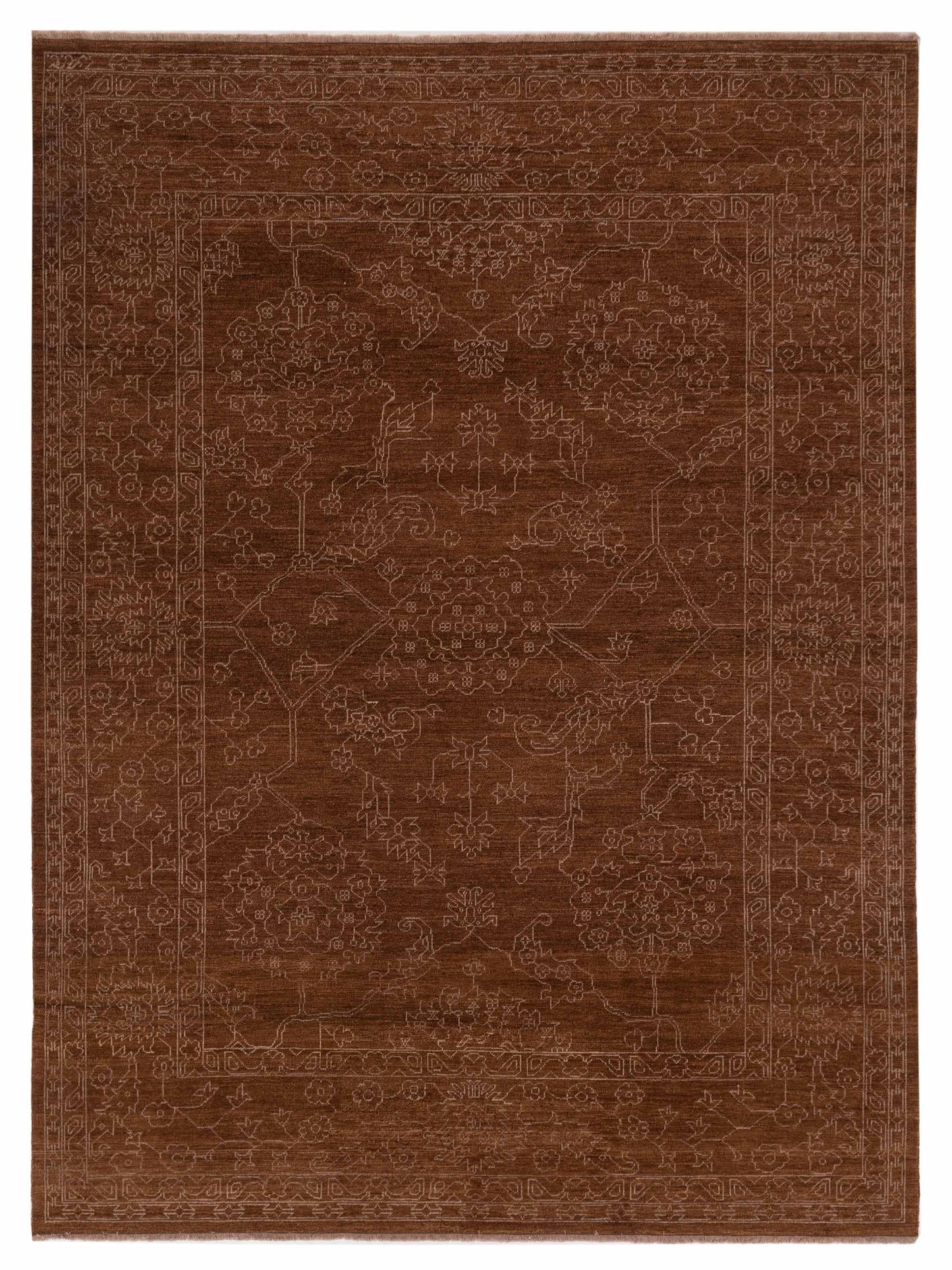 Defne Ruby Brown Silver  8.2x10.1 Hand Knotted Rug