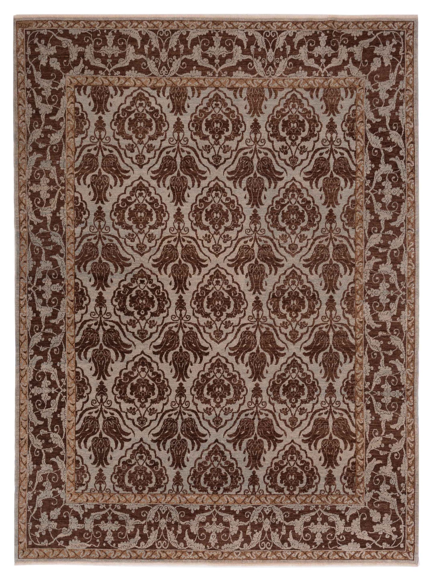 Defne Tulip Ice Blue Brown  8.6x10.1 Hand Knotted Rug