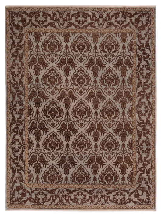 Defne Tulip Ice Blue Brown  8.6x10.1 Hand Knotted Rug
