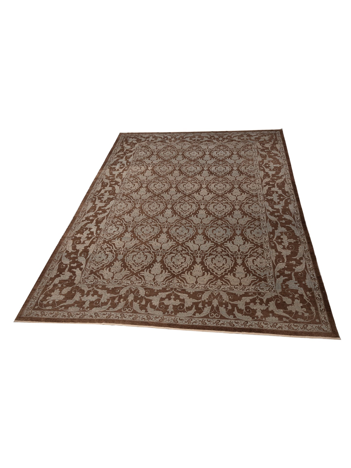 Defne Tulip Brown Ice Blue 12x15.1 Hand Knotted Rug