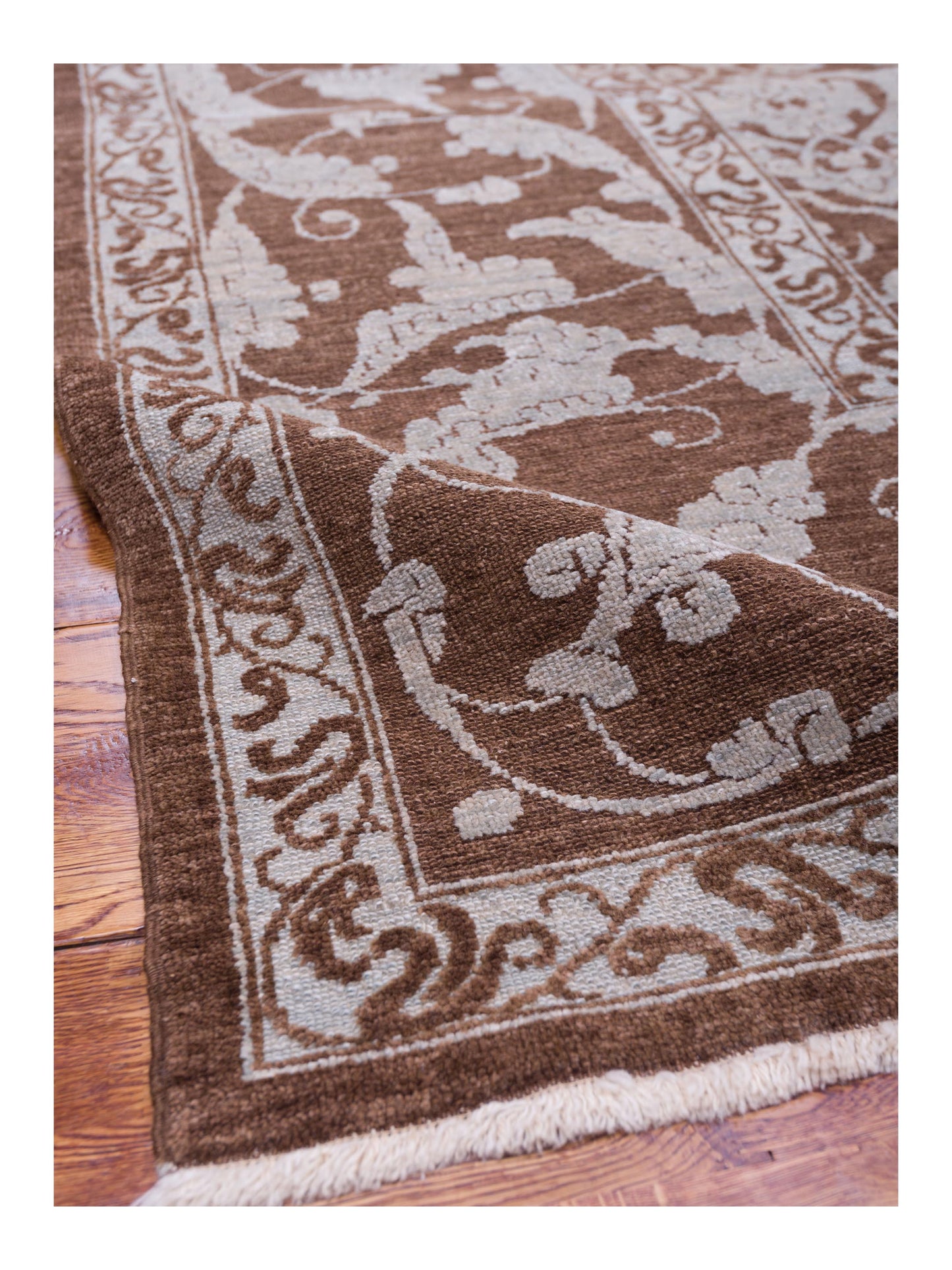 Defne Tulip Brown Ice Blue 10.4x13.8 Hand Knotted Rug