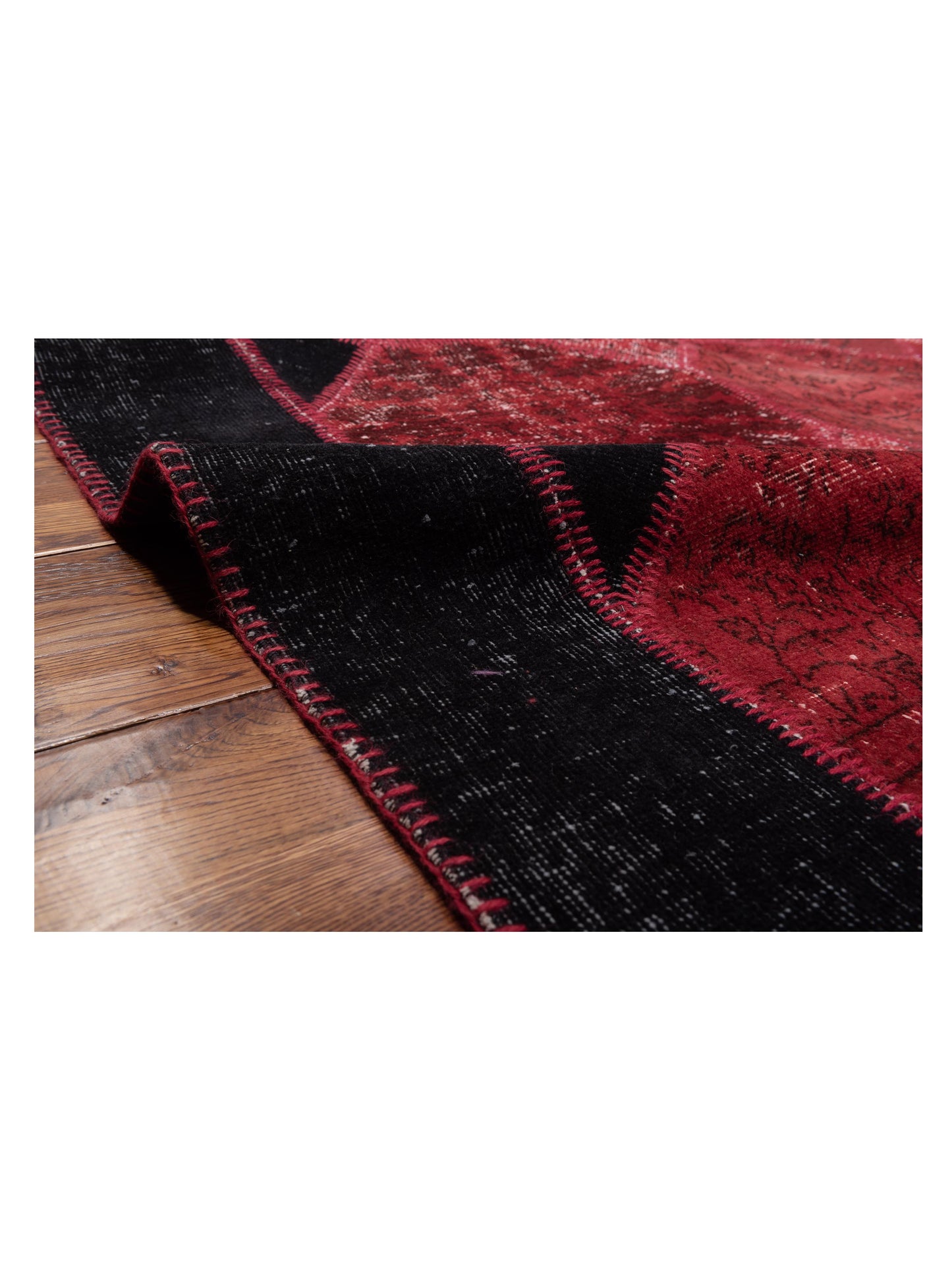 Turkish Vestige Patchwork 114834 Red Black 11x11.1 Hand Knotted Rug