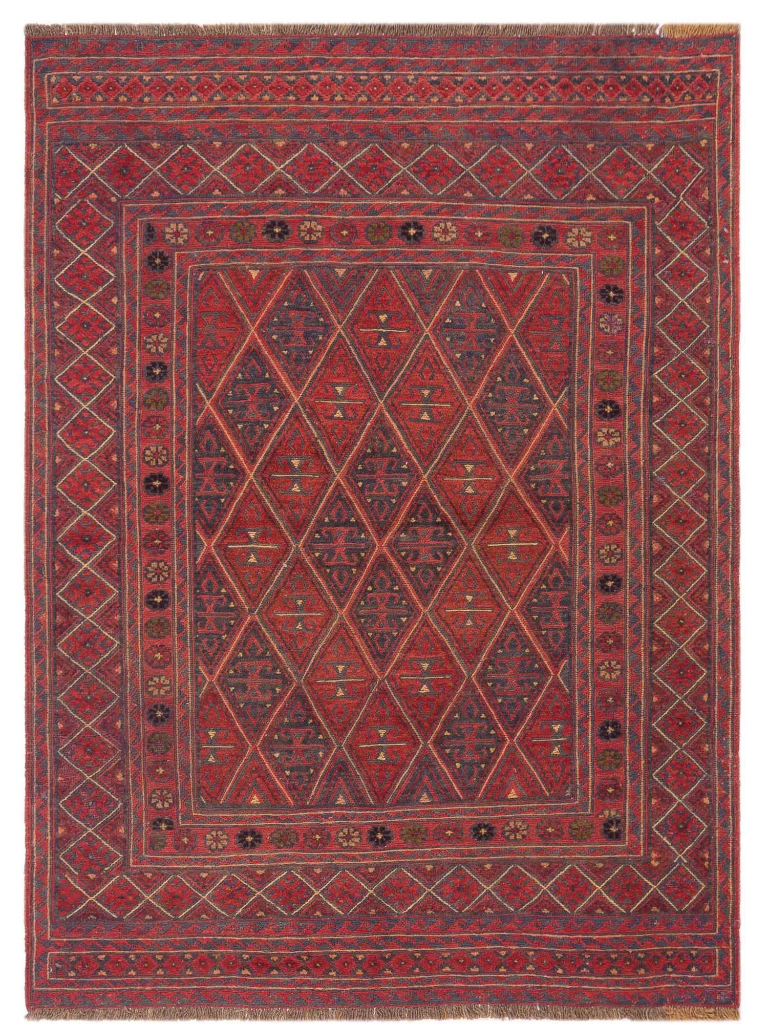 Nomad Afghan Soumak  Charcoal Red Tribal