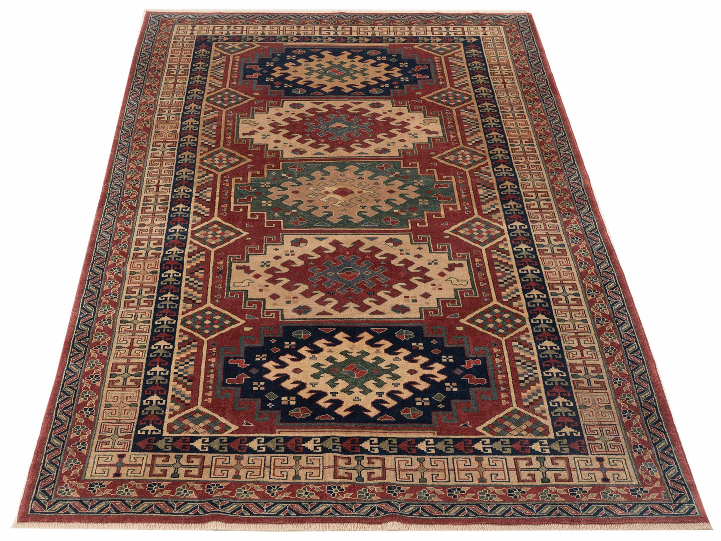 Turkish Shirwan 120649 Rust Ivory 5.6x8.11 Hand Knotted Rug