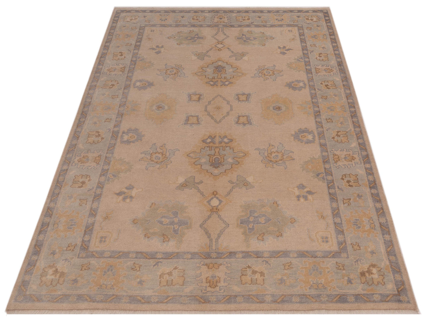 Oushak Shah 121566 Ivory Silver 6.2x8.9 Hand Knotted Rug