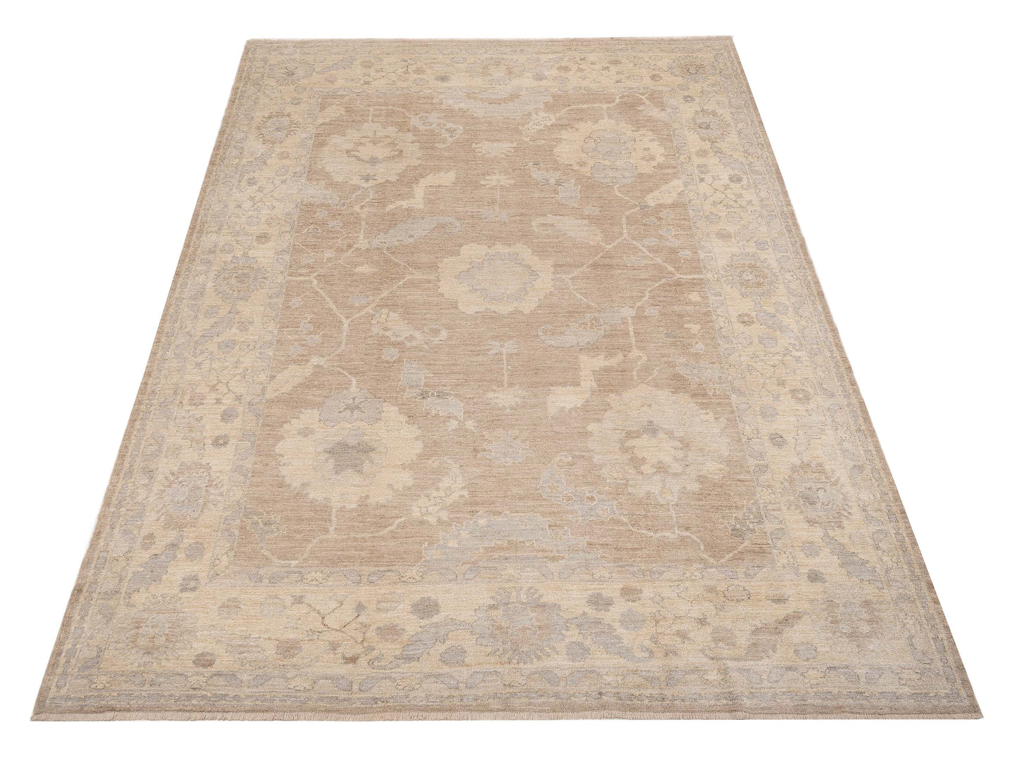 Angora Oushak 123605 Light Brown Ivory 10.1x14.2 Hand Knotted Rug