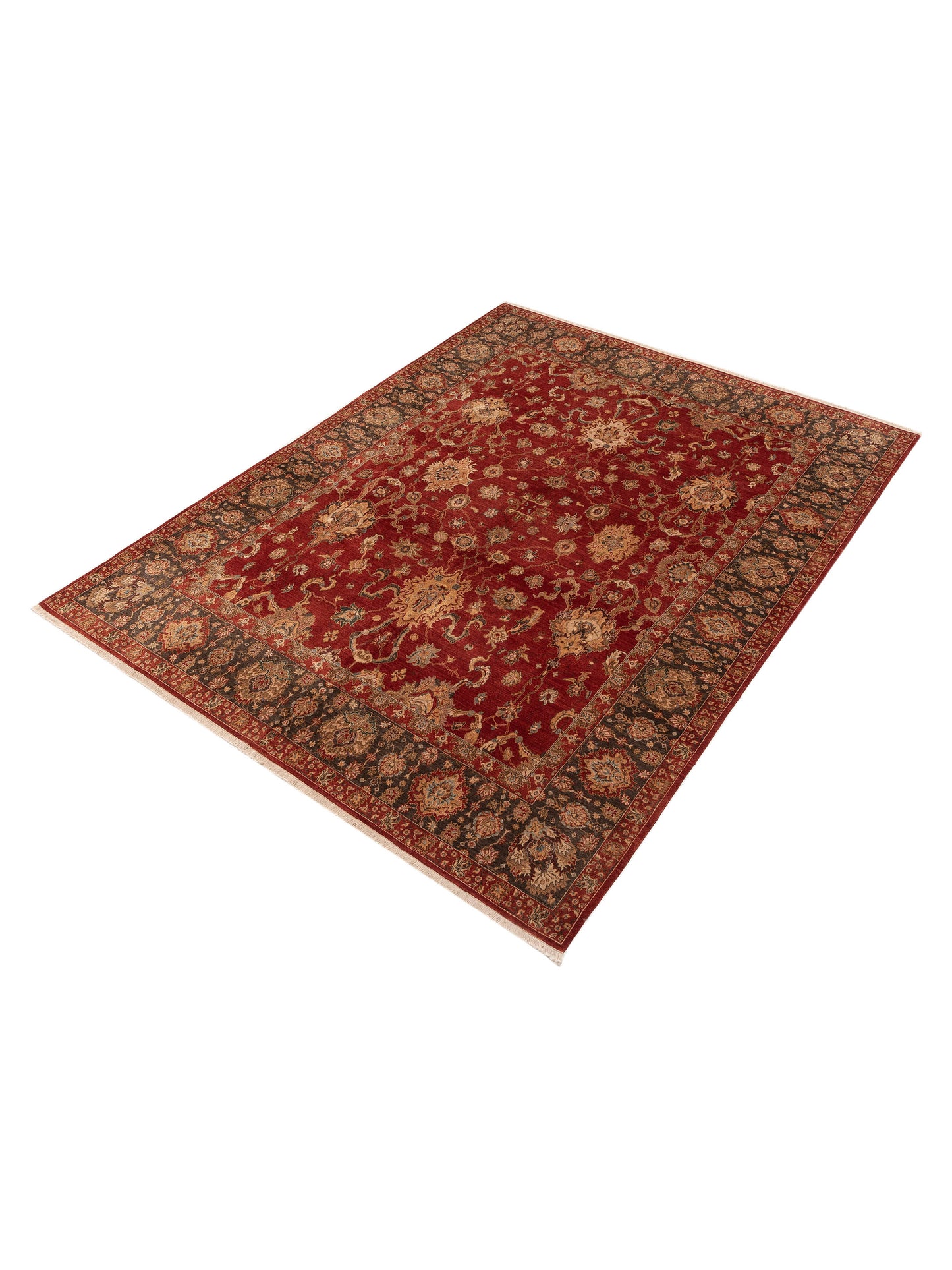 Firuze Lidya Charcoal Red 7.11x10.4 Hand Knotted Rug