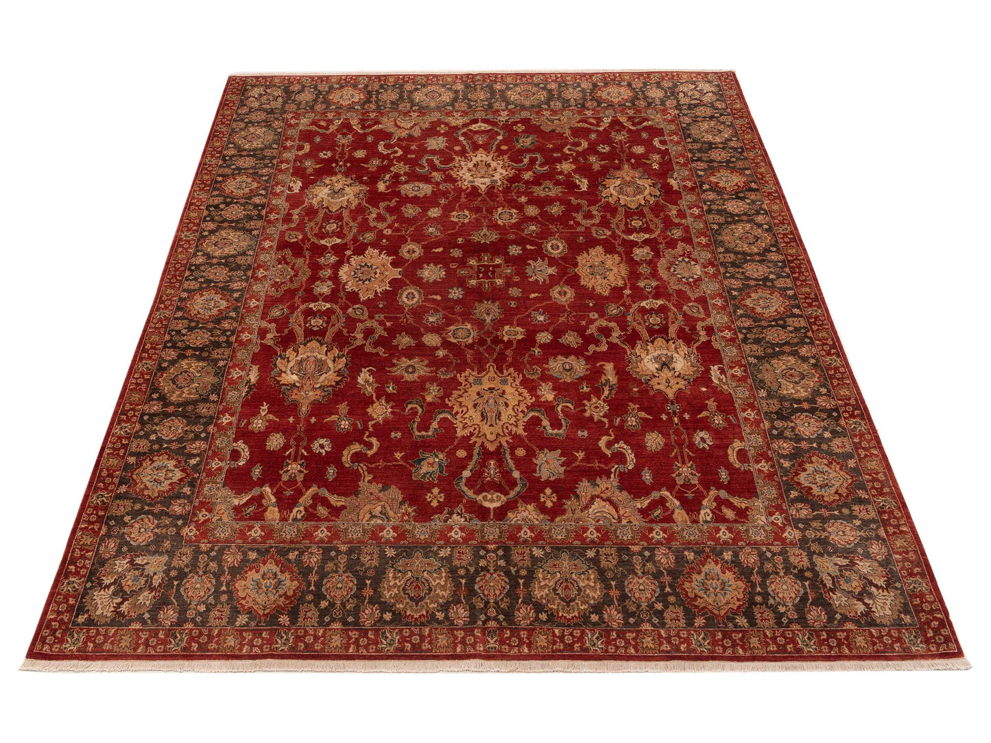 Firuze Lidya Charcoal Red 7.11x10.4 Hand Knotted Rug