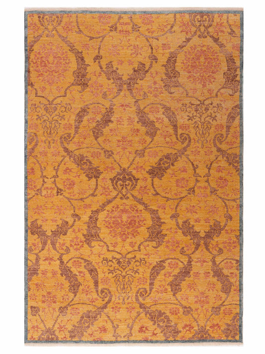 Defne Orchid Gold Gold  6.1x9.4 Hand Knotted Rug