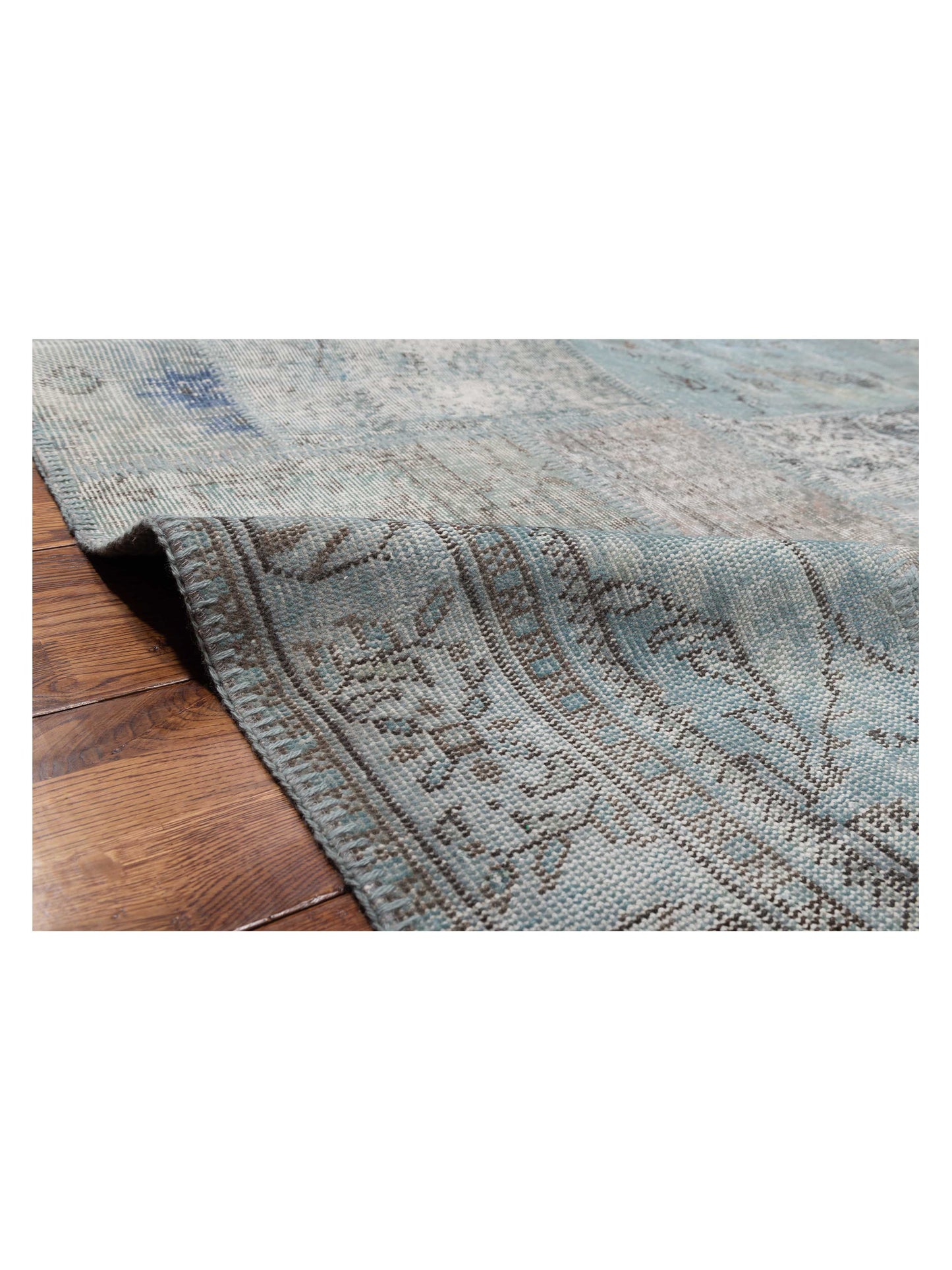 Turkish Vestige Patchwork 128985 Light Blue 9x12 Hand Knotted Rug