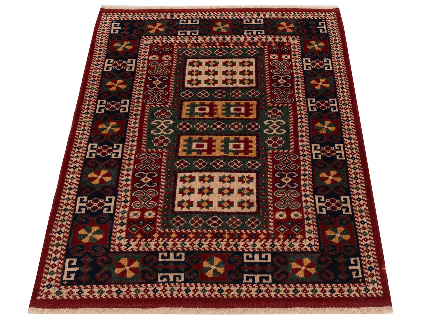 Turkish Shirwan 129637 Red Navy 4x5.3 Hand Knotted Rug